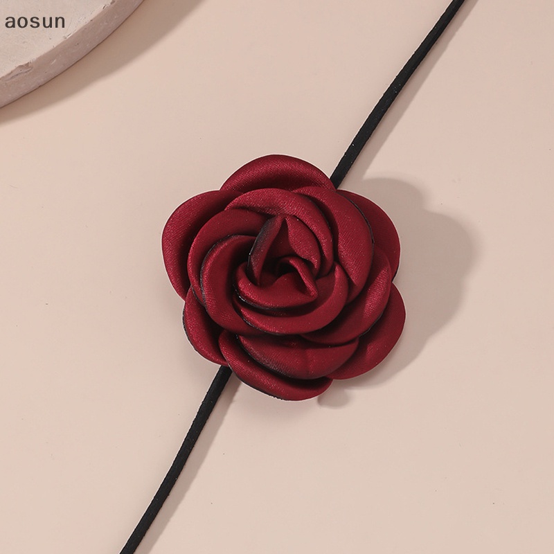 Aosun Vòng Cổ Choker Nhung Dài Đính Hoa Trà Lớn Cho Nữ EN