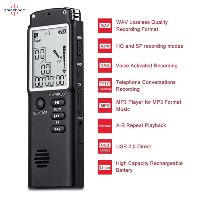 Máy Ghi Âm Chuyên Nghiệp 96 Giờ Có Màn Hình Hiển Thị Wav Mp3 Và Phụ Kiện