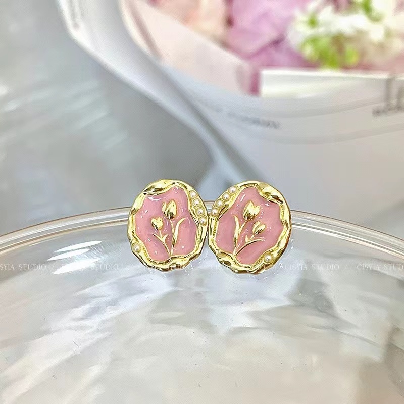 Bông Tai Mạ Bạc 925 Hình Hoa Đính Ngọc Trai Giả Phong Cách Hàn Quốc