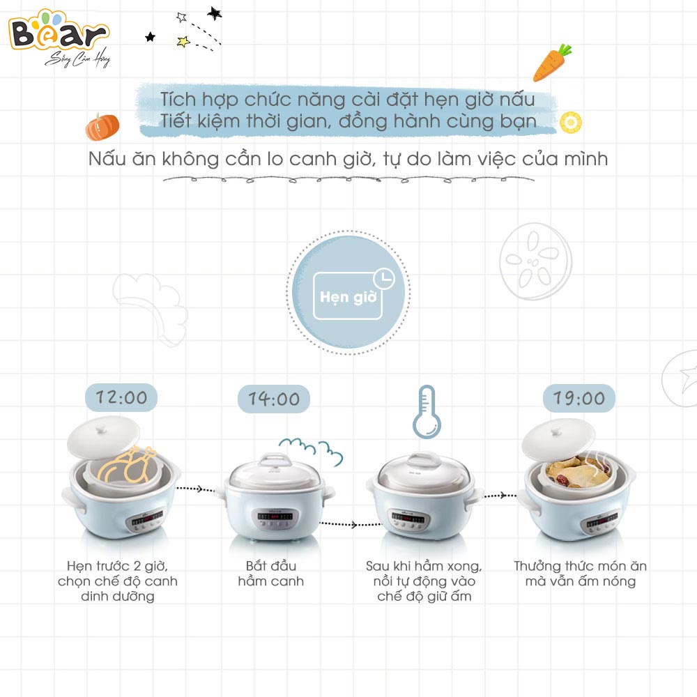 Nồi Nấu Chậm 2,5L Bear Chính Hãng Đa Năng Nấu Cháo, Chưng Yến Bản Tiếng Việt Bảo Hành 18 Tháng - SUBE003