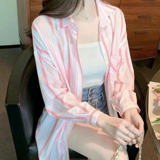 Áo Sơ Mi Nữ Tay Dài Dáng Rộng Kẻ Sọc Dễ Phối Đồ