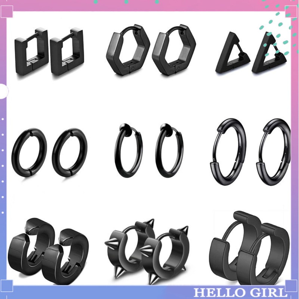 Khuyên Tai Thép Titan Hình Chữ Hello Phong Cách Punk Hàn Quốc Thời Trang Unisex