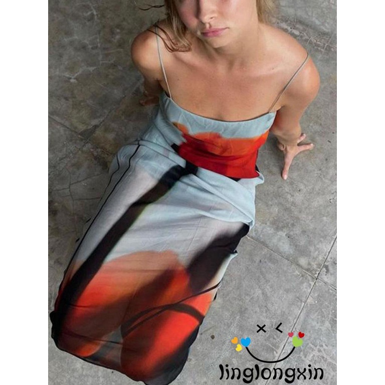 Zxy68-women ́s summer spaghetti strap trừu tượng in hoa tuyệt đối áo dài không lưng