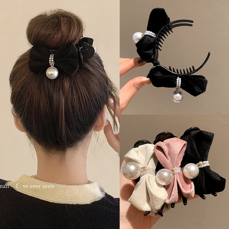 Kẹp Tóc Hình Nơ Đính Ngọc Trai Phiên Bản Hàn Quốc
