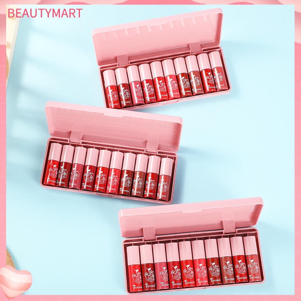 Set 10 Son Bóng Dạng Lỏng Dưỡng Ẩm Lâu Trôi Không Dính Ly Không Phai Màu