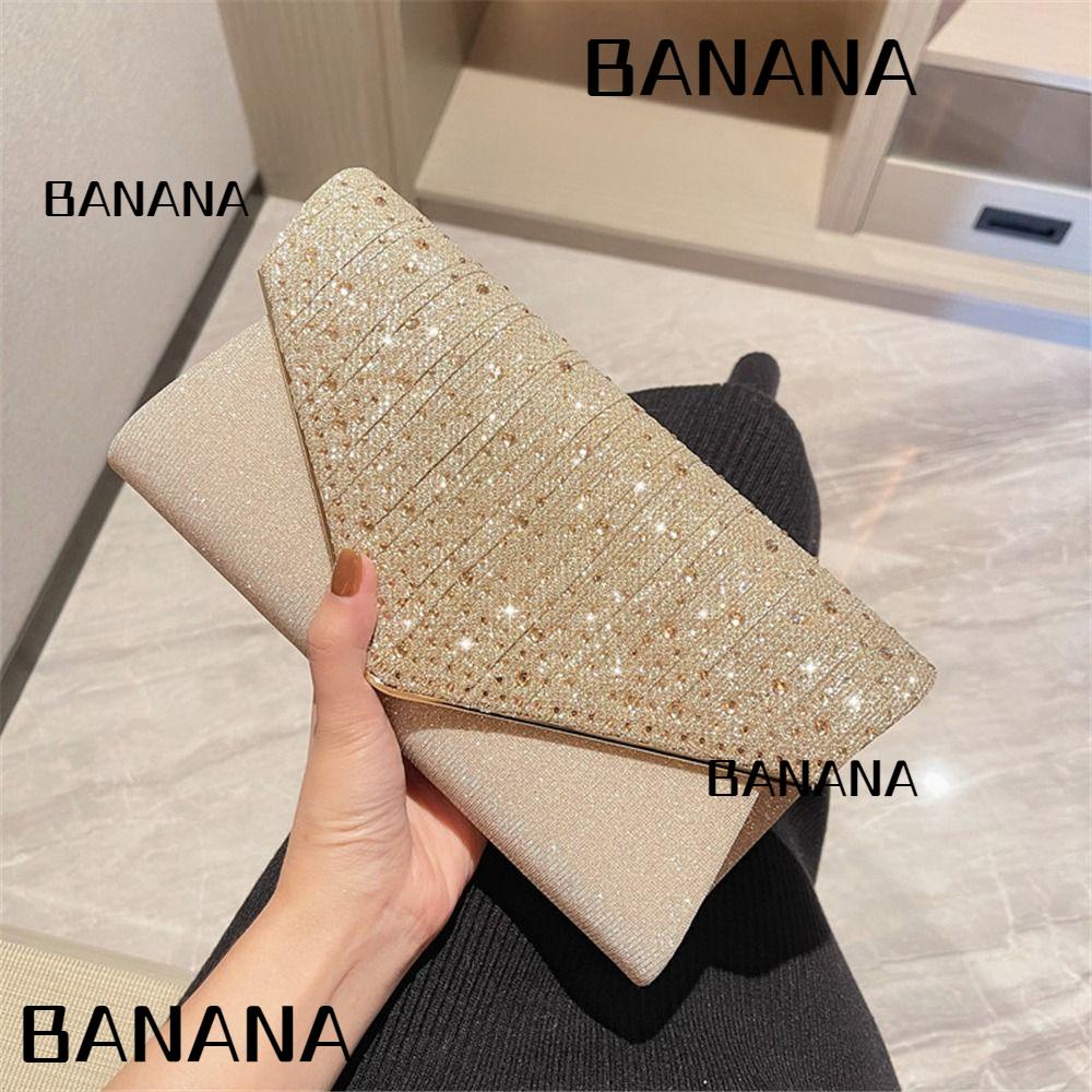 Túi Đeo Vai BANANA1 Nữ|Ví Cầm Tay Dự Tiệc Đính Kim Sa Lấp Lánh Sang Trọng