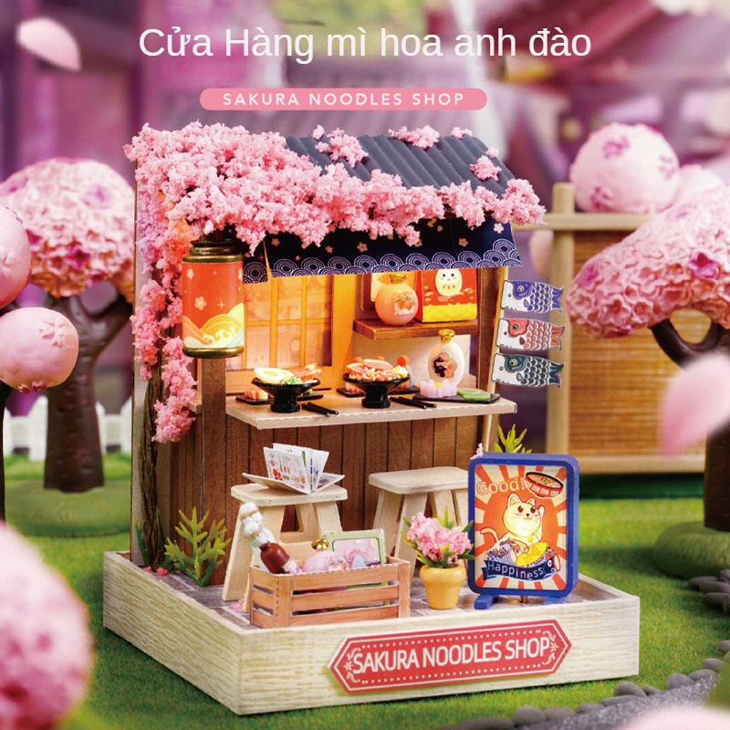 Mô Hình Ngôi Nhà Mini Hạnh Phúc A Pavilion DIY Cửa Hàng Mì Hoa Anh Đào Cà Phê Bánh Kẹo Ngon