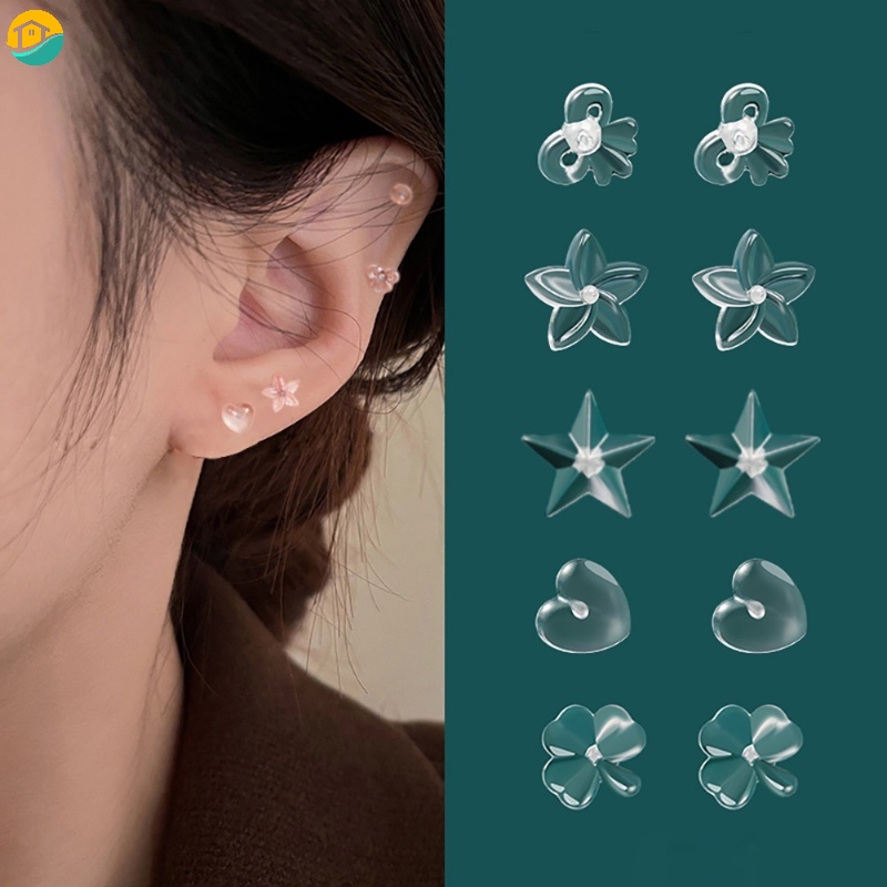 Khuyên Tai Nhựa Trong Suốt Hình Nơ / Ngôi Sao / Trái Tim Đơn Giản Chống Dị Ứng