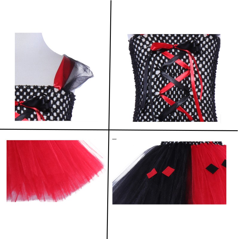 Harley quinn cosplay trang phục cho bé gái chú hề joker tutu dress cho trẻ em cô gái với băng đô vớ màu đen đỏ tiệc sinh nhật vestido