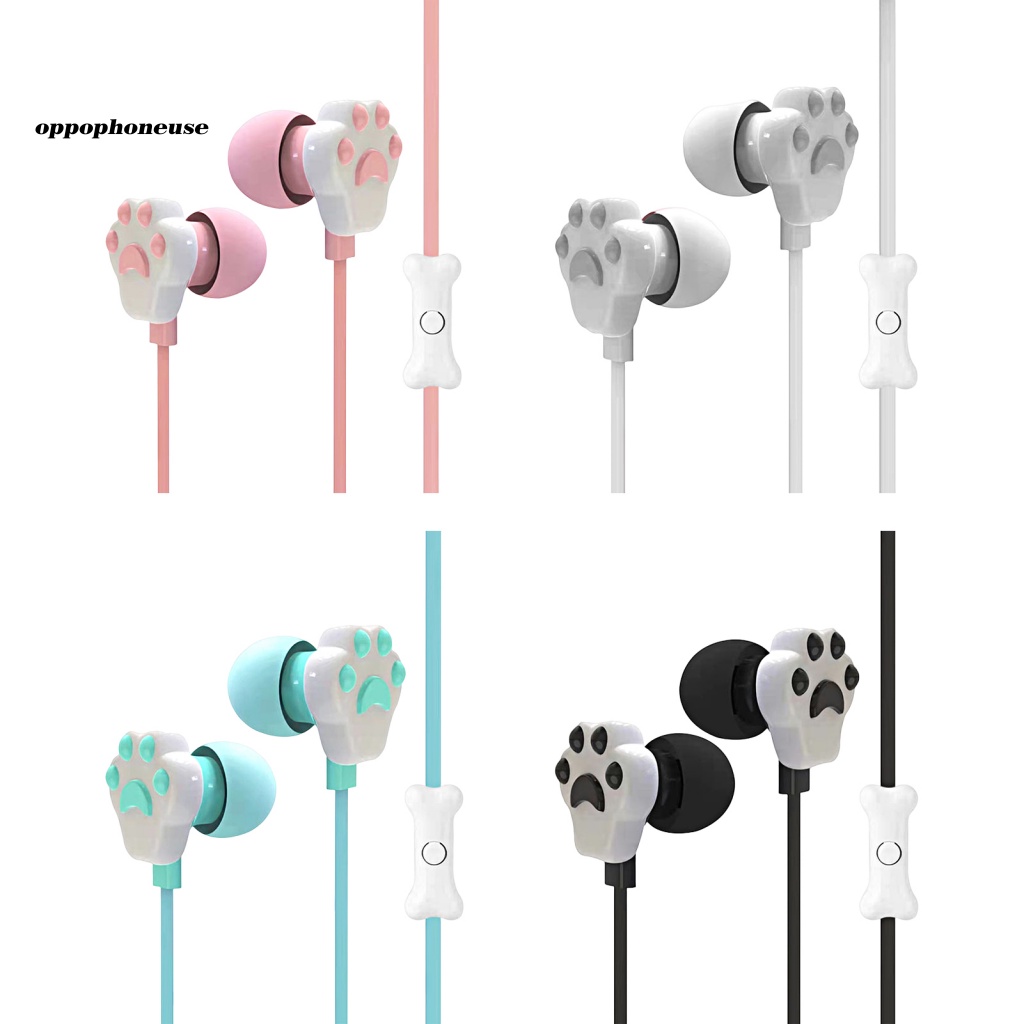 Tai Nghe Nhét Tai Có Dây Điều Khiển Và Micro 35mm Hình Chân Mèo Hoạt Hình Thể Thao Thoải Mái Cho OPPO