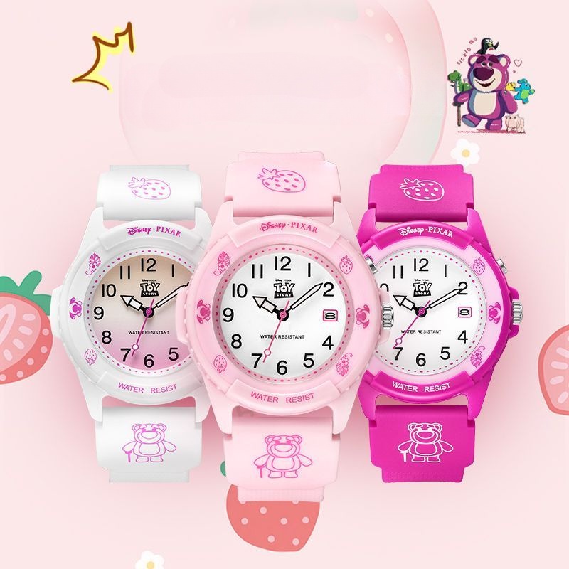 Đồng Hồ Quartz Hình Gấu Dâu Tây Disney Dễ Thương Chống Thấm Nước Phát Sáng Cho Nữ