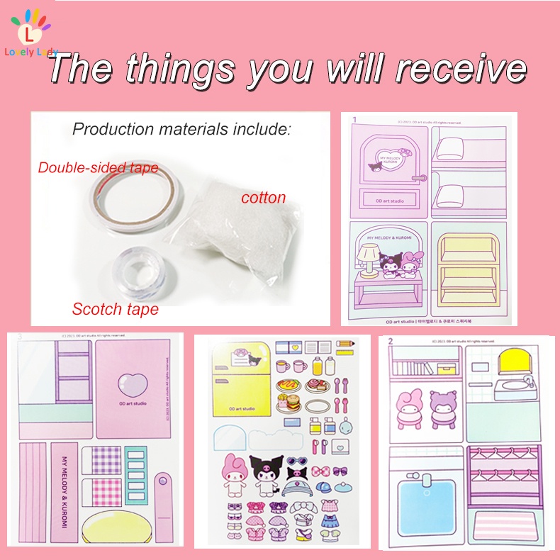 Origami Sanrio Sách yên tĩnh Kuromi Cô gái sinh viên Dress Up Doudou Đồ chơi giáo dục dành cho trẻ em Tự làm búp bê vải Crayon Shin-chan