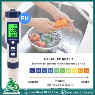 Bút kiểm tra chất lượng nước 5 trong 1, dùng để làm vườn và đo độ ph/tds/ec/độ mặn/nhiệt độ