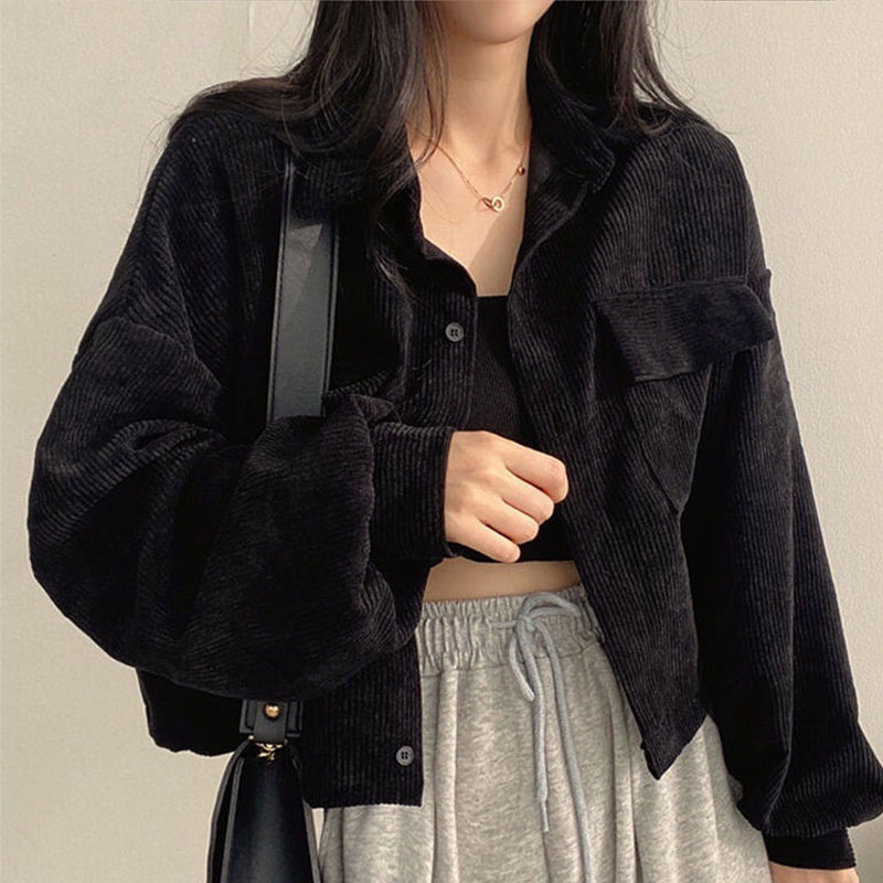 Áo khoác XIANG NIAN NI vải nhung có túi phong cách Hàn Quốc cổ điển thời trang thu đông