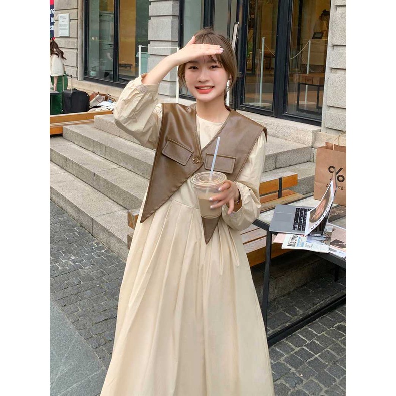 Set Đầm Nữ Tay Dài Kiểu Dáng retro Kèm Khăn Choàng Thời Trang Quyến Rũ