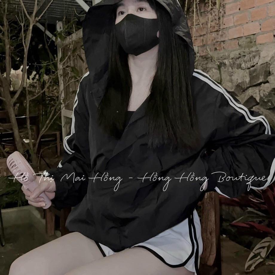 Áo khoác dù lửng croptop có nón phối viền rút dây unisex ulzzang nam nữ