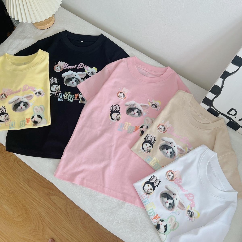 Áo baby tee mèo Sweet day chất cotton 100%