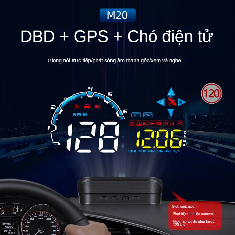 Hàng Giao Ngay Bộ HUD ô tô M20 OBD Hub Hiển Thị Tốc độ Trên Gương Chiếu Hậu Thiết Bị Cảnh Báo Camera