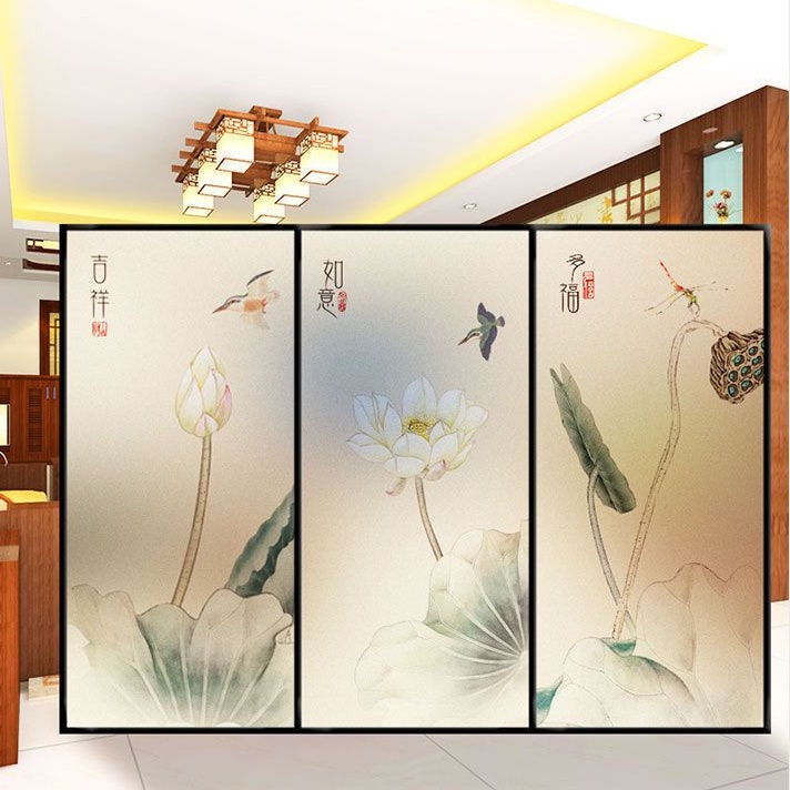 Phim Dán Cửa Kính Phòng Tắm Trong Suốt Chống Nhìn Trộm Hình Hoa Sen