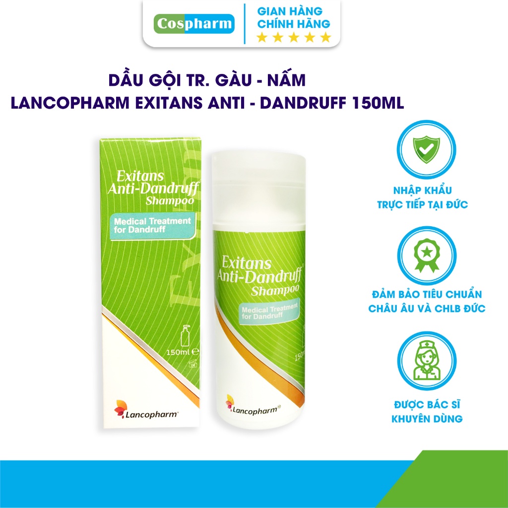 LANCOPHARM EXITANS ANTI DANDRUFF SHAMPOO: Dầu Gội sạch Gàu, sạch Nấm (150ml) #helenngocshop #tocgau #tocnam