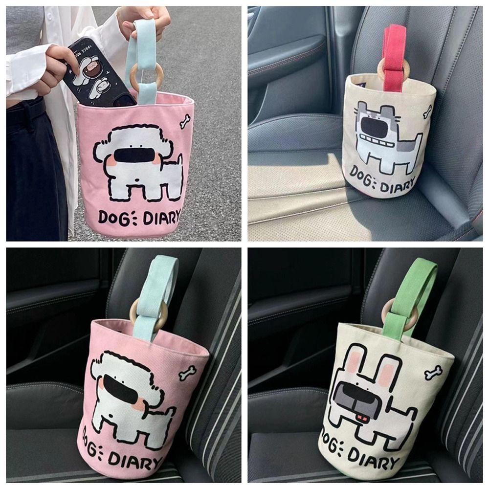 Pinou Túi Xách tote canvas Sức Chứa Lớn Hình Chú Chó husky Hoạt Hình Có Thể Tái Sử Dụng