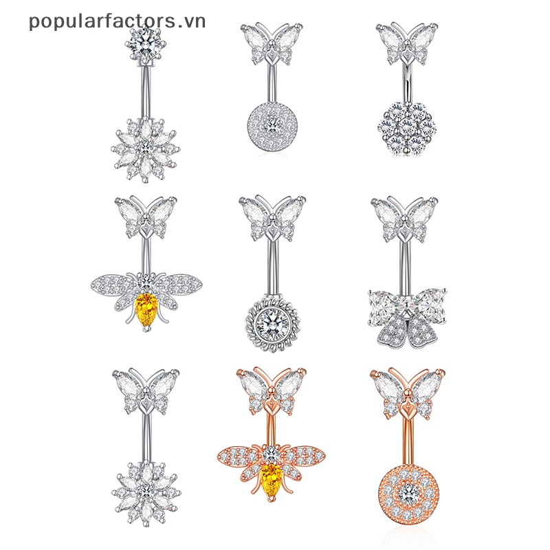 Khuyên Rốn Bằng Thép Không Gỉ Hình Hoa Và Bướm Đính Đá Zircon Thời Trang Cho Nữ