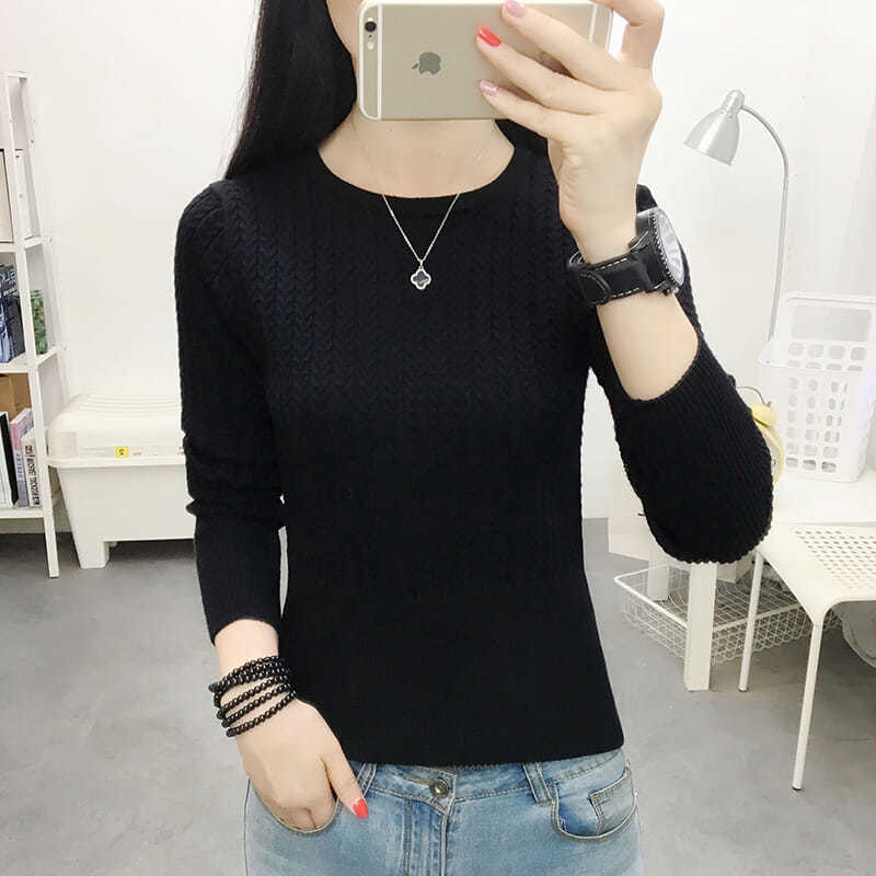 Áo Thun Sweater Dệt Kim Tay Dài Cổ Tròn Thời Trang Mùa Thu Cho Nữ