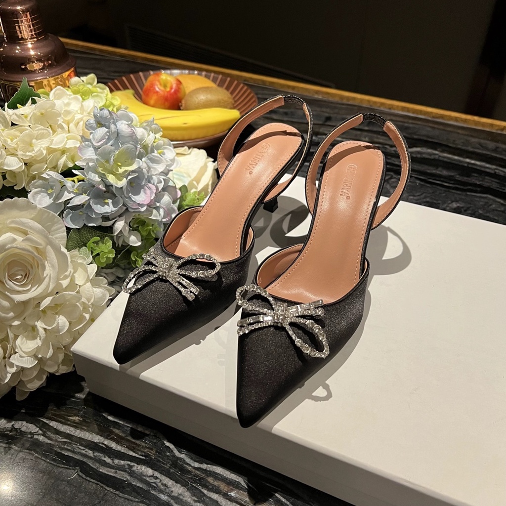 Mach & coach 2023 giày cao gót mới 7cm thời trang nơ lụa trang trí tính khí giày nữ chuyên nghiệp a +