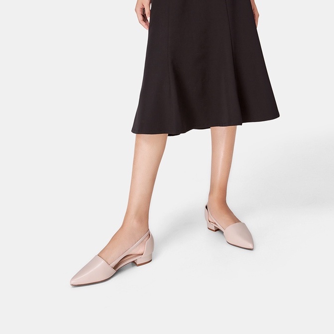 Giày Búp Bê Nữ 3cm Thời Trang Mũi Nhọn Da Trơn Khoét Eo BB03021