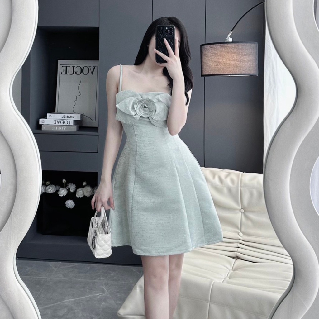 Váy nữ dáng ngắn thiết kế 2 dây hoa ngực tinh tế đầm dự tiệc sang trọng HN clothing V218