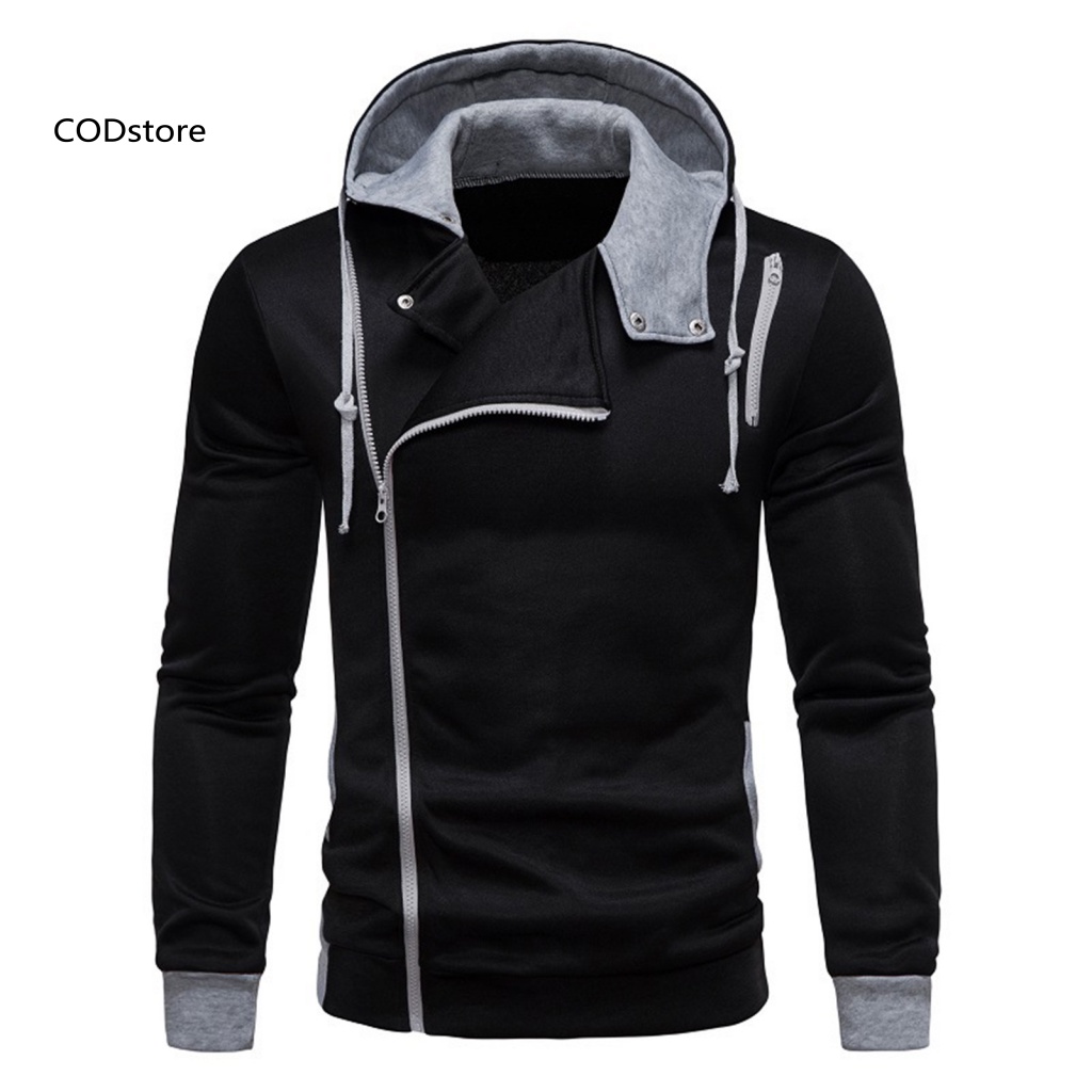 Kdcod * dây kéo chéo hoodie có nút nam áo khoác nam mùa thu hoodie chéo dây kéo co giãn dây rút phong cách áo len thoải mái cho trang phục hàng ngày