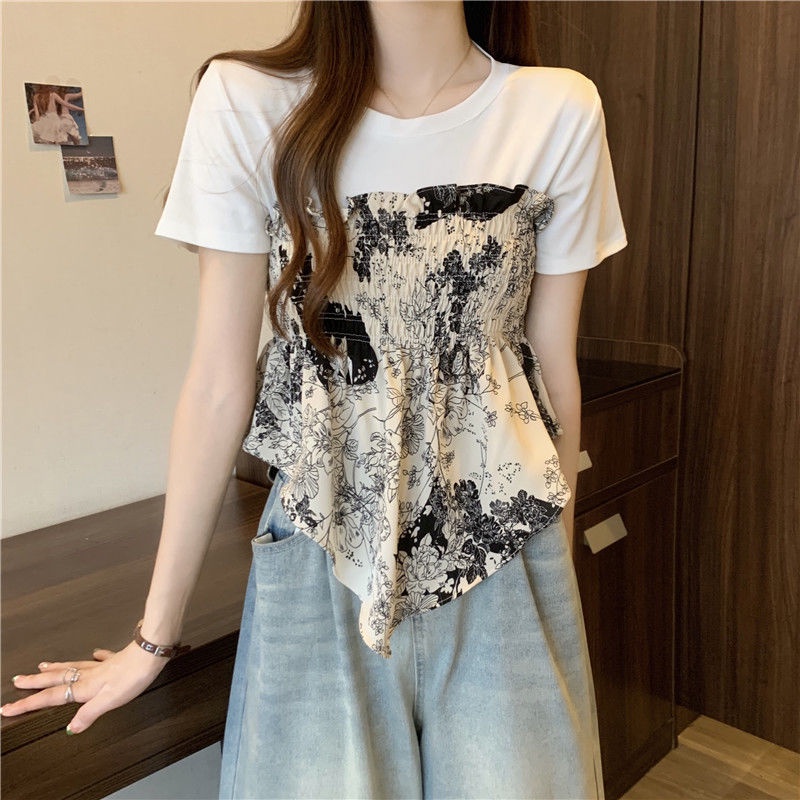 Áo Thun Ngắn Tay Giả Hai Lớp Phong Cách Mới Dành Cho Nữ