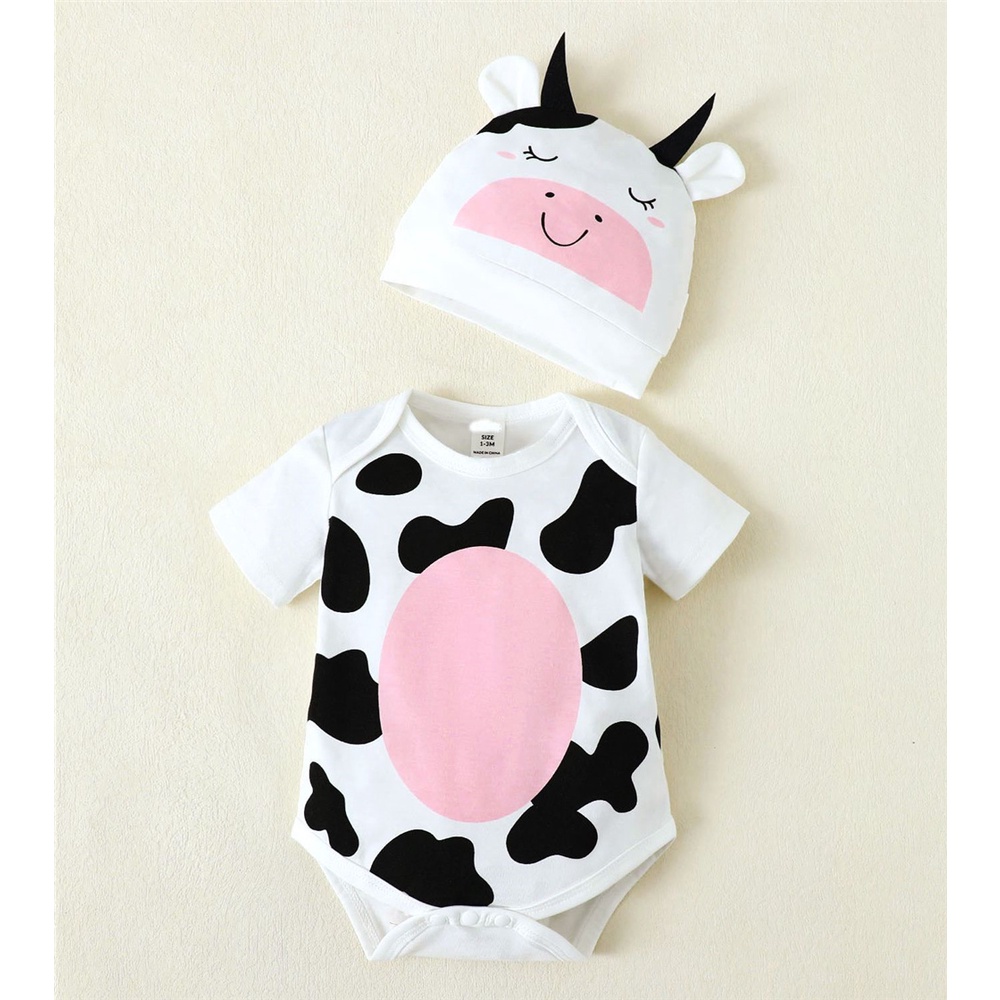 Sơ sinh bé trai romper Áo liền quần bò in áo ngắn tay romper với mũ quần áo playsuit