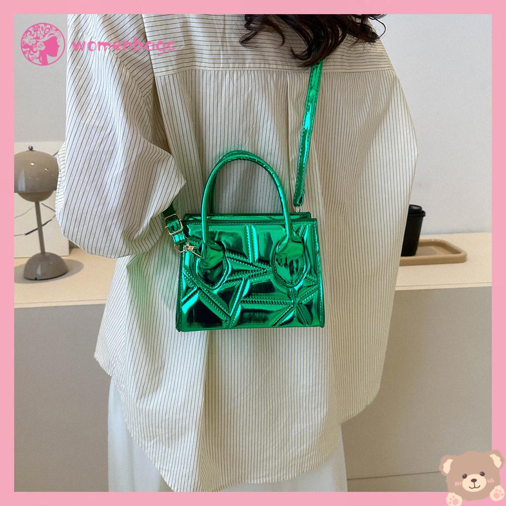 ✿ Wb ✿ Túi satchel thông thường túi chần bông messenger phụ nữ túi totes da pu đơn giản sáng bóng chỉ thêu nữ ví đeo chéo túi đeo chéo