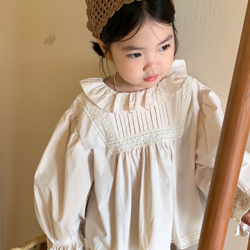 Áo Sơ Mi Cổ Ren Dễ Thương Phong Cách Hàn Quốc Thời Trang Mùa Thu 2023 Cho Bé Gái