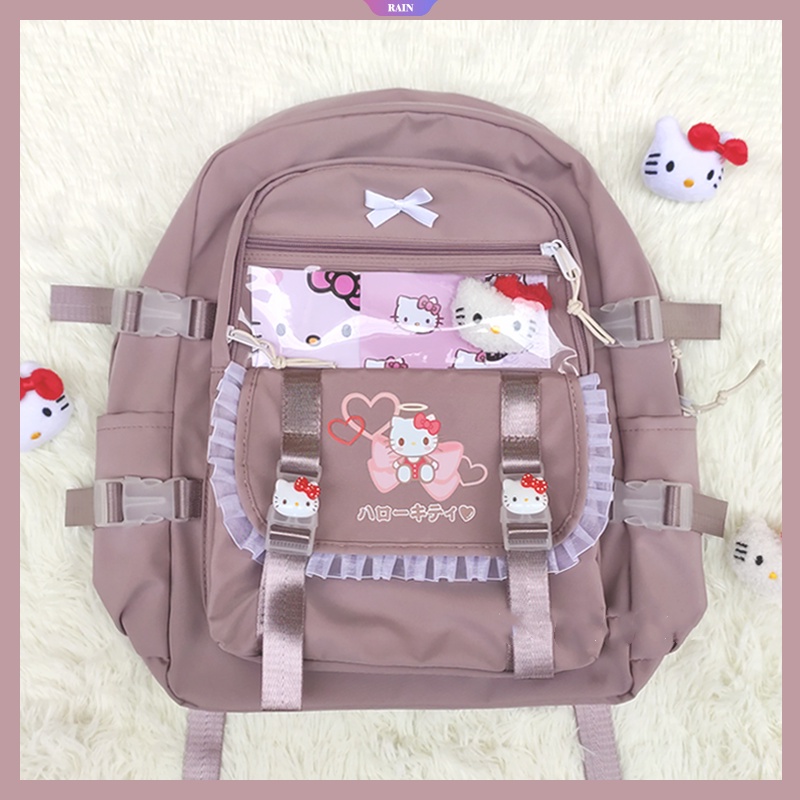 Phong cách nhật bản phim hoạt hình anime sanrio cinnamoroll kuromi hello kitty my melody girls student nylon schoolbag kawaii cute women dung lượng lớn dây kéo du lịch ba lô máy tính xách tay [rain]