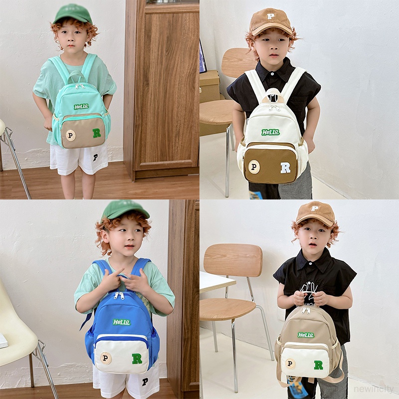 Trẻ em hàn quốc bé gái bé trai colorblocking ba lô chữ cái trẻ em cá nhân hóa túi đeo vai nhẹ