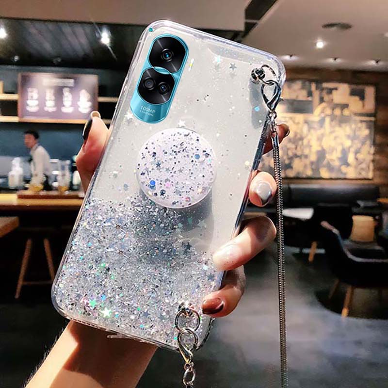 Ốp lưng điện thoại cho honor 90 lite 5g x50i luxury starry sky soft cover với dây đeo cổ dài và giá đỡ