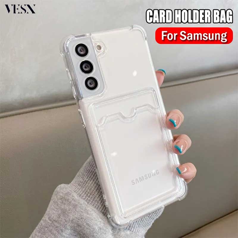 Ốp Lưng Dẻo Trong Suốt Chống Sốc Kèm Ví Bảo Vệ Camera cho Samsung ss galaxy s23 s22 s21 s20 fe note 20 ultra 10 9 pro s10 plus s10e 4g 5g 2023