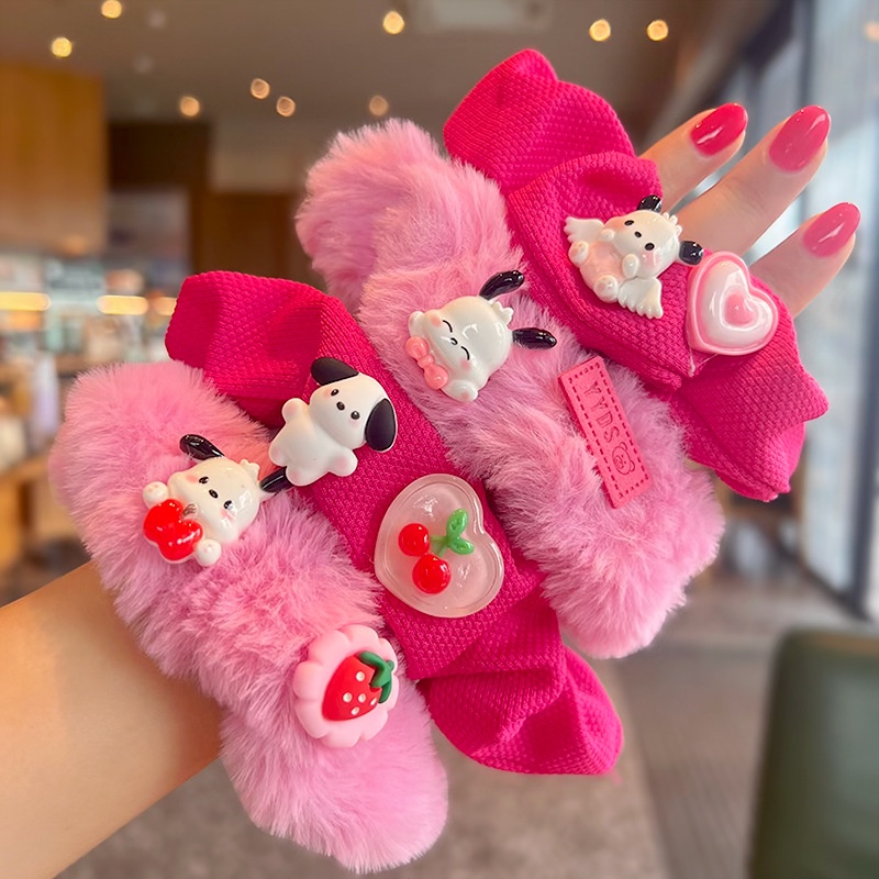 Set 4 dây buộc tóc AHELLOGIRL vải lông nhung hoạt hình Sanrio dễ thương cho nữ