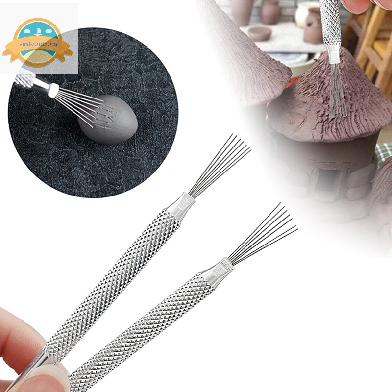 Coutr 7 pin feather wire texture công cụ gốm sứ polymer clay sculpg modeling tool diy pottery brush tools dụng cụ làm bánh phụ kiện vn