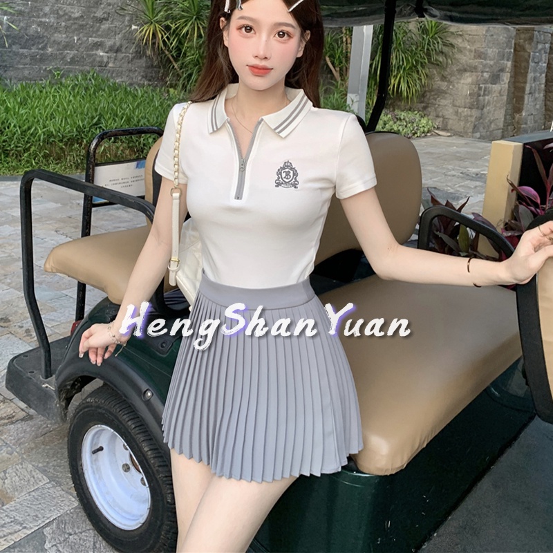 Áo thun HENG SHAN YUAN cổ polo tay ngắn phối màu tương phản phong cách Hàn Quốc thời trang dành cho nữ