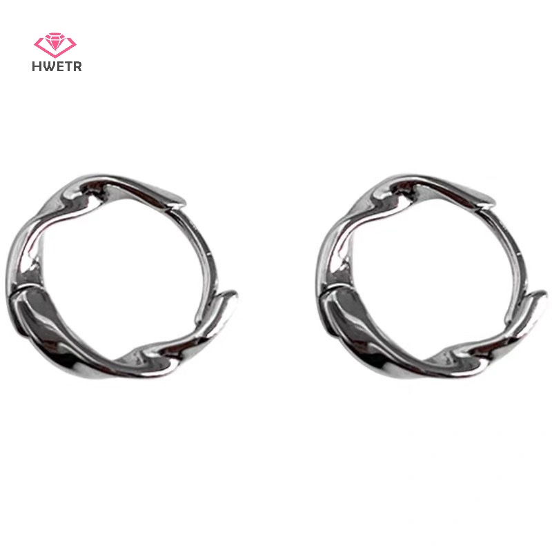 Bông tai HWETR hình tròn xoắn không đều hình học màu bạc đơn giản làm quà tặng cho nữ