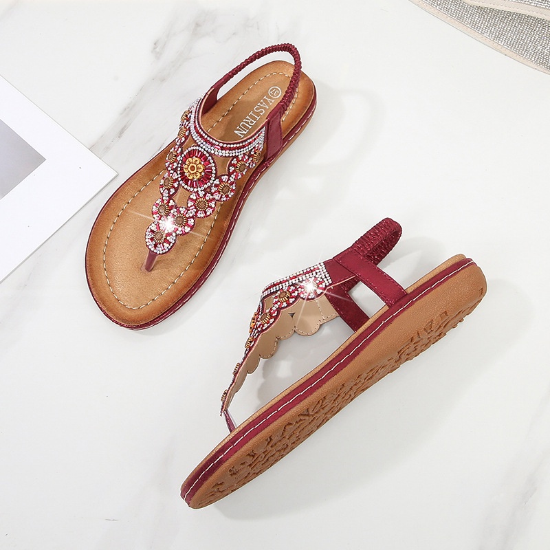 Giày Sandal Đế Bằng Đính Đá Hình Hoa Xinh Xắn Thời Trang Cho Nữ