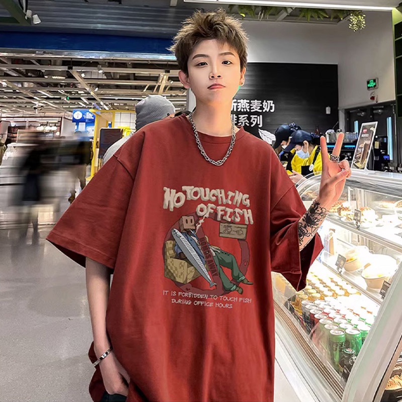Men's t-shirt mùa hè mỹ xu hướng retro thương hiệu lỏng lẻo heavy duty cotton half sleeve tops