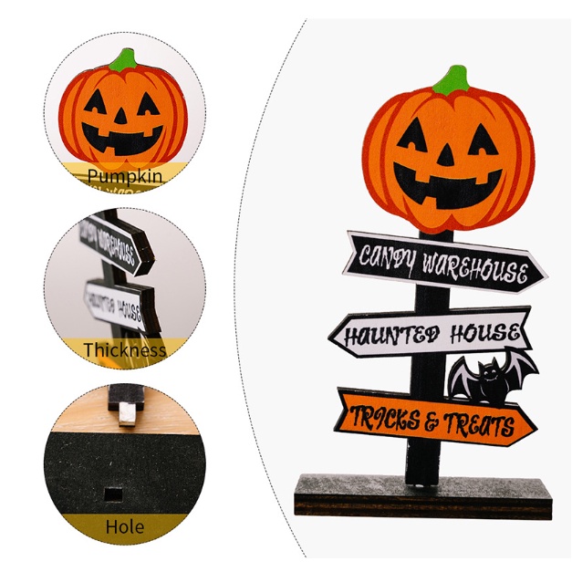 Mô hình HALLOWEEN - trang trí để bàn và treo tường bằng gỗ - Bí ngô ngộ nghĩnh và ma trắng