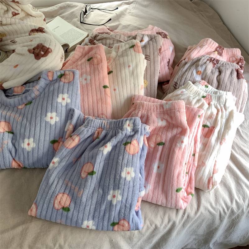 Autumn and Winter new cartoon warm coral fleece pajamas suit female MC ornament 7WBM