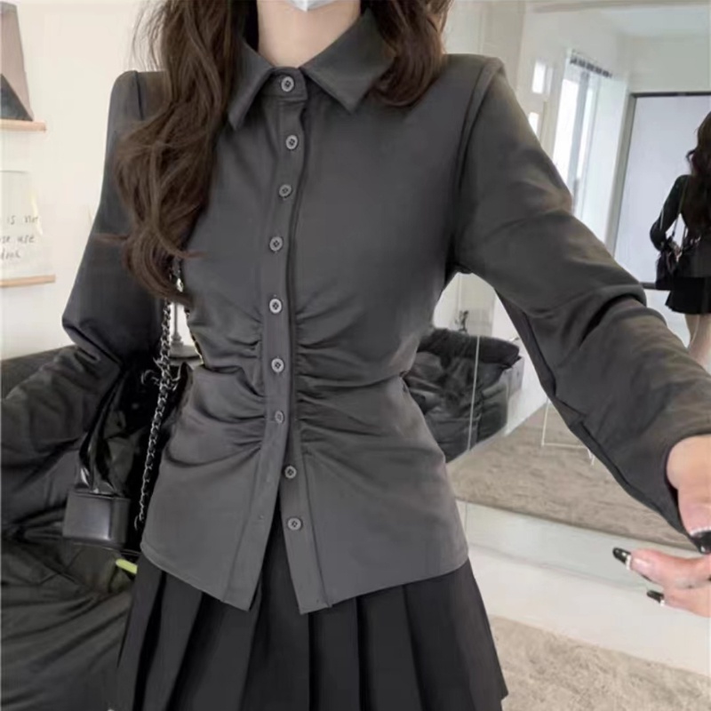 Usd ❤ Áo sơ mi thời trang nữ thắt eo dài tay gợi cảm tinh khiết mong muốn gió top