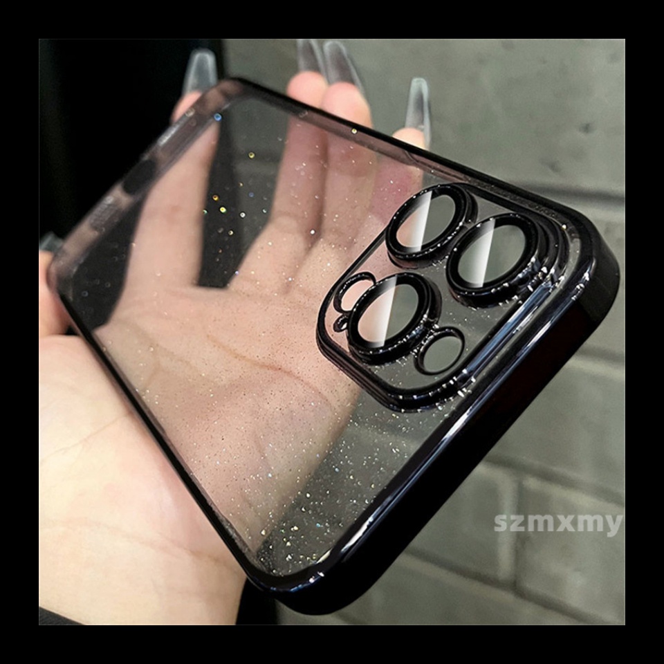 Mạ sang trọng vỏ điện thoại trong suốt long lanh cho iphone 15 14 plus 13 12 pro max siêu mỏng bling vỏ pc acrylic chống va đập