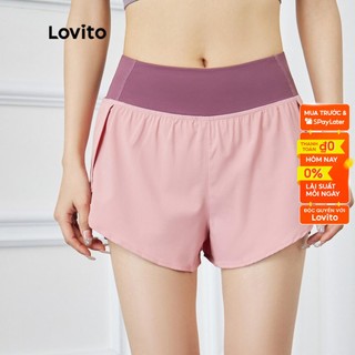 Quần short thể thao Lovito ghép nối màu phối túi xẻ tà L15X212 (màu hồng)